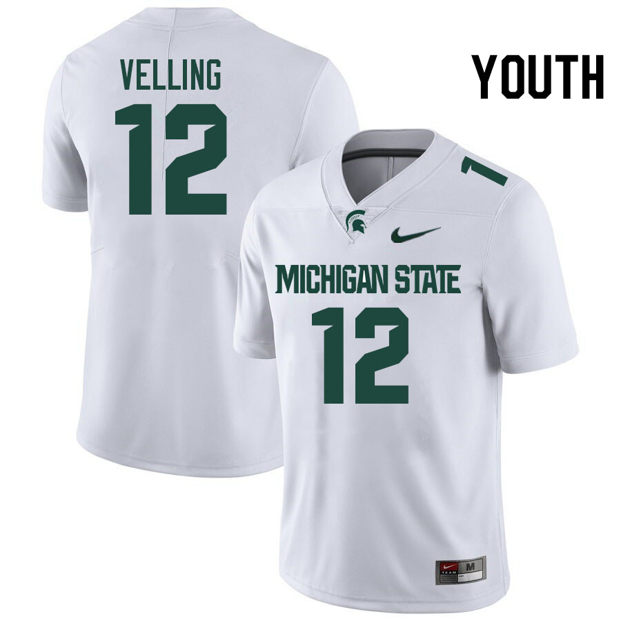 Youth #12 Jack Velling Michigan State Spartans College Football Jersesys Stitched-White